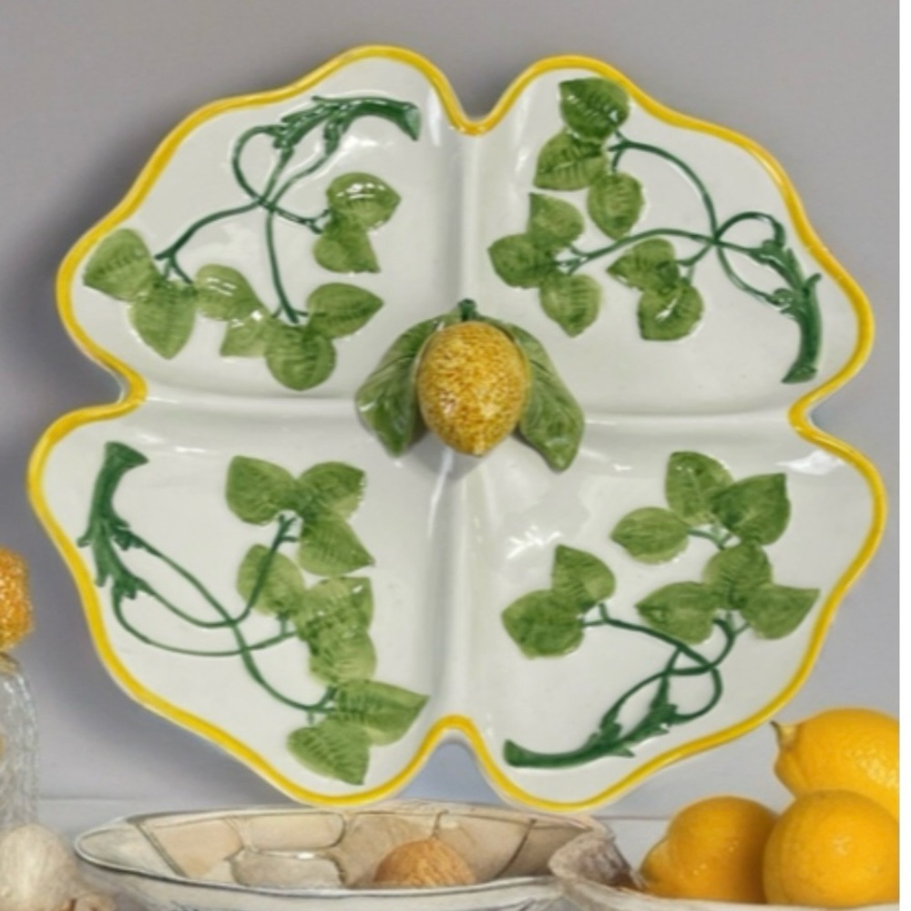 Italian Sicilia antipasto plate 11” platter lemon vine design+lemon handle - Picture 2 of 5